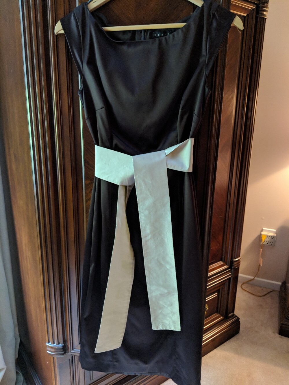 Brown Satin Dress with Cream Sash